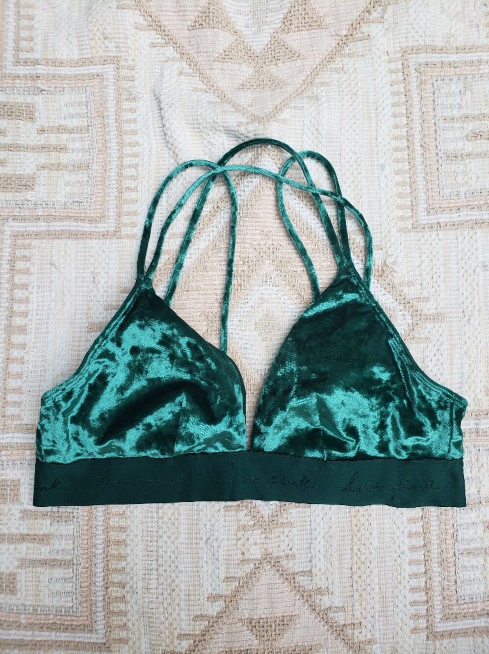 PINK Victoria's Secret Green Velvet Strappy Bralette